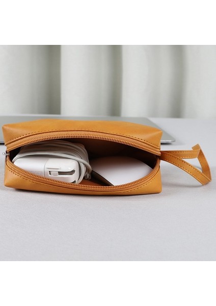 SS08 Organizatör Fare Güç Bankası Kablo Saklama Çantası Pu Deri USB Flash Sürücü Taşıma Çantası Çizilmez Kese-Kahverengi (Yurt Dışından) fırsatları