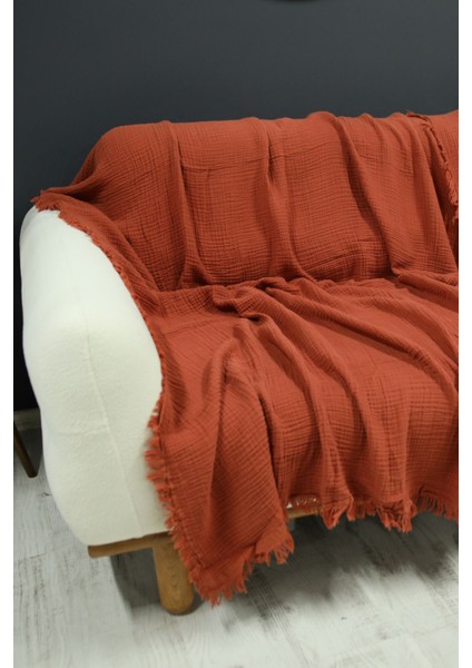 Kiremit 4 Katlı Çift Taraflı Müslin Koltuk - Çekyat Örtüsü (200 x 220CM) modelleri