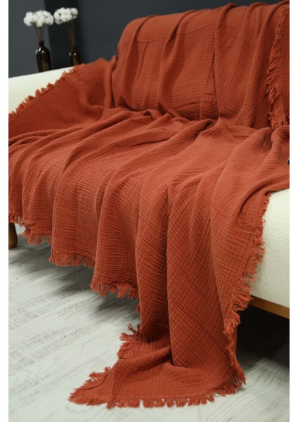 Kiremit 4 Katlı Çift Taraflı Müslin Koltuk - Çekyat Örtüsü (200 x 220CM) fırsatları