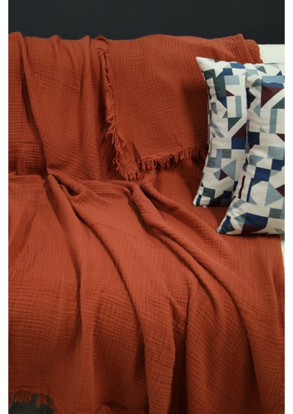 Kiremit 4 Katlı Çift Taraflı Müslin Koltuk - Çekyat Örtüsü (200 x 220CM) indirimleri