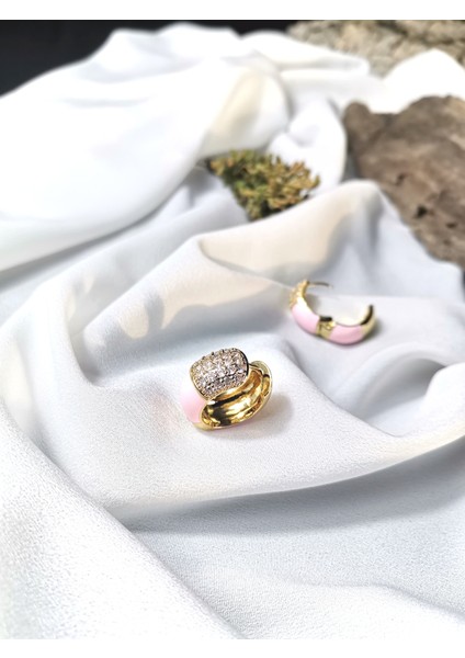 Kadın Gold Renk Pastel Shine 316L Çelik Zirkon Taşlı Halka Küpe