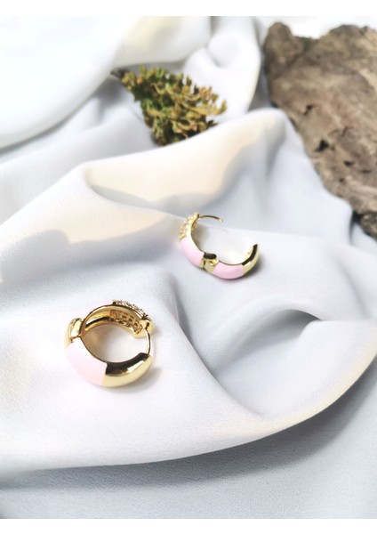 Kadın Gold Renk Pastel Shine 316L Çelik Zirkon Taşlı Halka Küpe fiyatları
