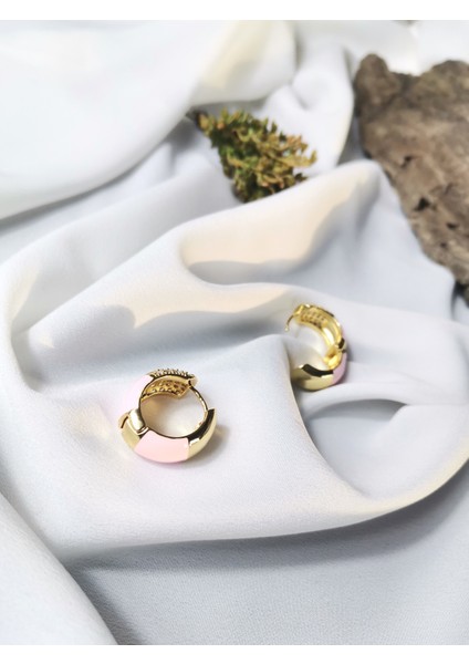 Kadın Gold Renk Pastel Shine 316L Çelik Zirkon Taşlı Halka Küpe modelleri