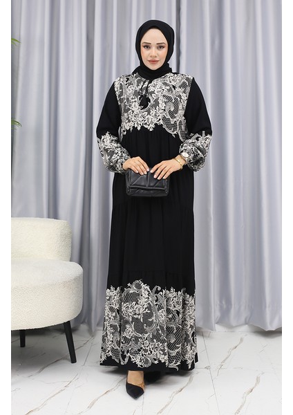 Sulu Desen Elbise 4082-02 Siyah Beyaz fırsatları