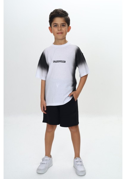 Erkek Çocuk Garni Detaylı Playtıme Baskılı Şortlu Takım