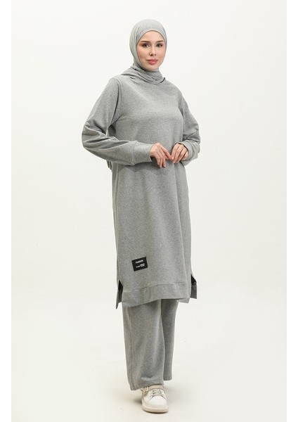 Iki Iplik Yırtmaçlı Spor Tunik Pantolon Ikili Takım 0002-01 Gri