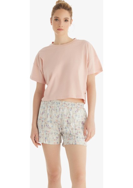 Kadın %100 Pamuk Oversize Kısa Kol Pudra T-Shirt C2T5N5O06 modelleri