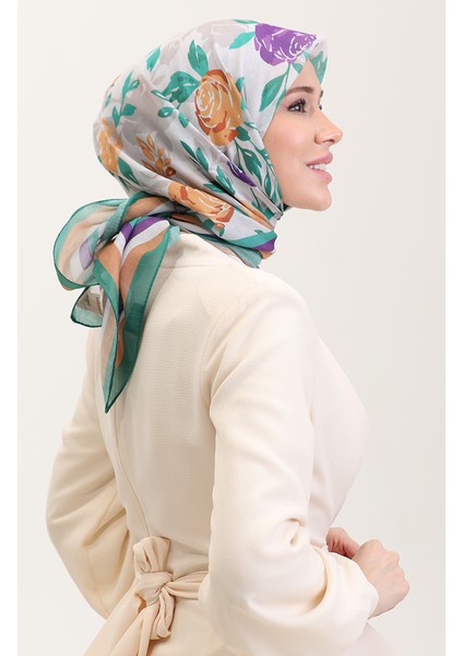 Desenli Pamuk Eşarp 2074-02 Yeşil Mor fiyatları