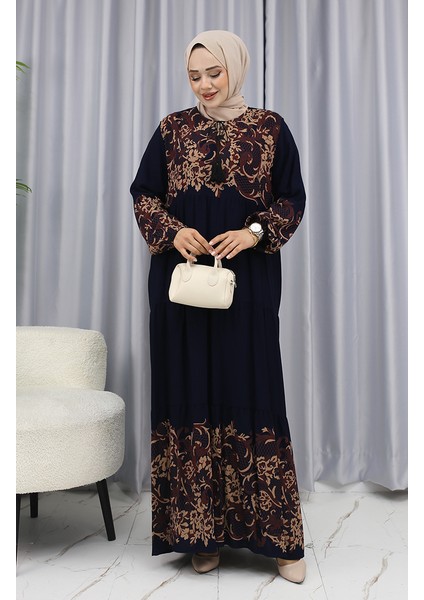 Sulu Desen Elbise 4082-04 Lacivert fiyatları