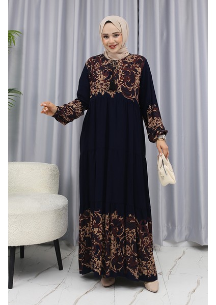Sulu Desen Elbise 4082-04 Lacivert modelleri