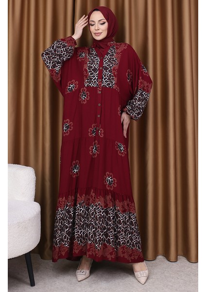Leopar Garnili Desenli Elbise 5576-04 Bordo fiyatları