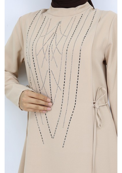 Yandan Bağlamalı Taşlı Abiye Tunik Pantolon Takım 6123-01 Vizon fırsatları