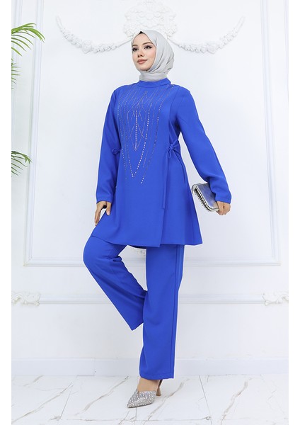 Yandan Bağlamalı Taşlı Abiye Tunik Pantolon Takım 6123-06 Saks fiyatları