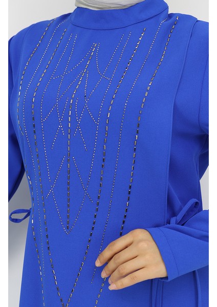 Yandan Bağlamalı Taşlı Abiye Tunik Pantolon Takım 6123-06 Saks fırsatları