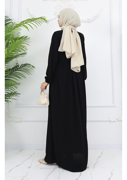 Kolu Lastikli Taşlı Fermuarlı Ferace 6129-01 Siyah indirimleri