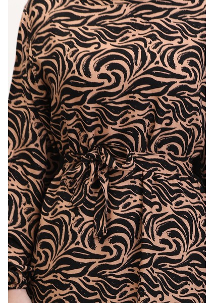 Viskon Kumaş Eteği Fırfırlı Kuşaklı Elbise 0038-03 Sütlü Kahve fırsatları