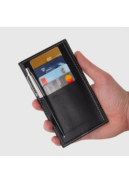 Suni Deri Kartlık Cüzdan Kalemlik Siyah Wallet And Card Holder Vegan 9X15,5 Cm. Black