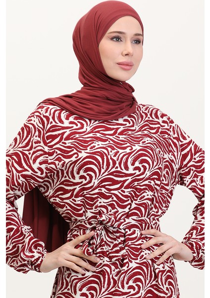 Viskon Kumaş Eteği Fırfırlı Kuşaklı Elbise 0038-02 Bordo modelleri