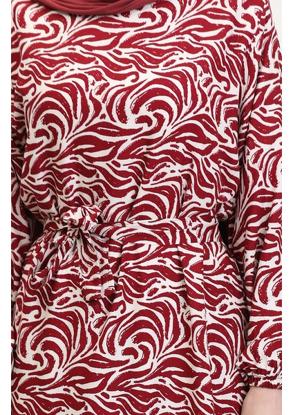 Viskon Kumaş Eteği Fırfırlı Kuşaklı Elbise 0038-02 Bordo fırsatları