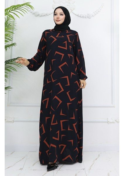 Viskon Kumaş Kolu Lastikli Elbise 0032-02 Siyah Kiremit fiyatları