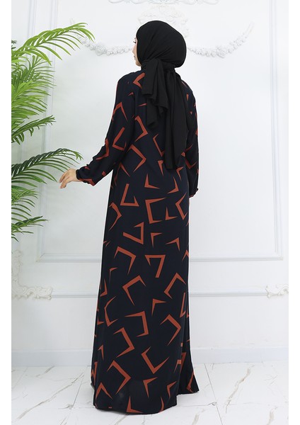 Viskon Kumaş Kolu Lastikli Elbise 0032-02 Siyah Kiremit indirimleri