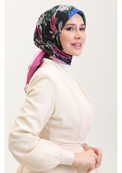 Desenli Pamuk Eşarp 2074-03 Fuşya Saks