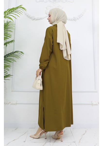 Double Kumaş Uzun Tunik Pantolon Ikili Takım 0034-05 Yağ Yeşili indirimleri