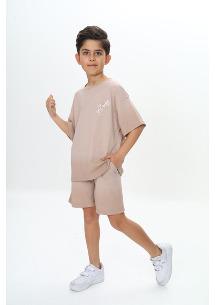 Erkek Çocuk Yıkama Efektli Baskılı Şortlu Takım fiyatları