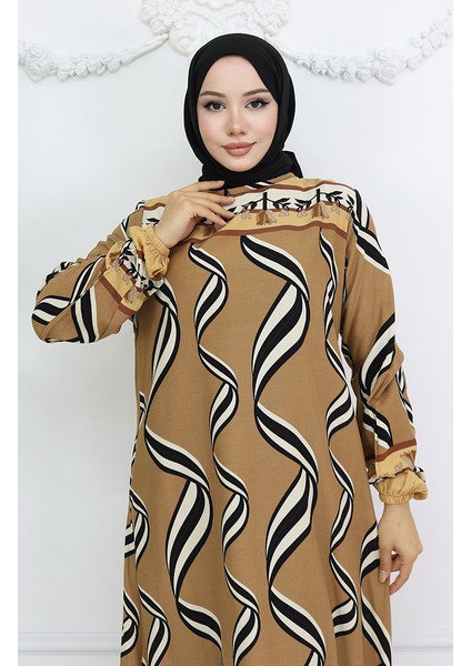 Viskon Kumaş Kol Ucu Lastikli Elbise 0031-02 Sütlü Kahve fırsatları