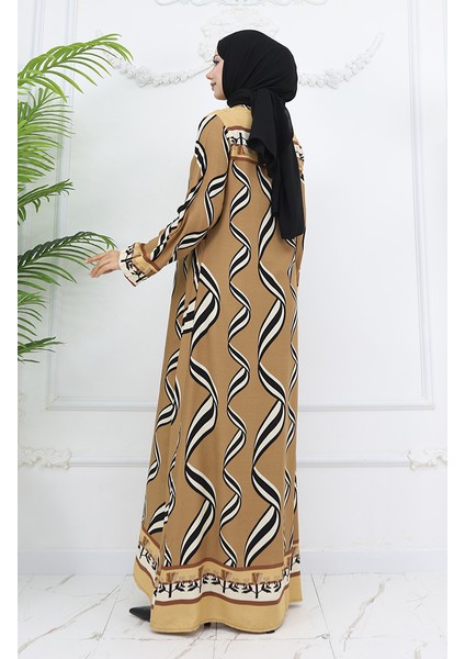 Viskon Kumaş Kol Ucu Lastikli Elbise 0031-02 Sütlü Kahve indirimleri