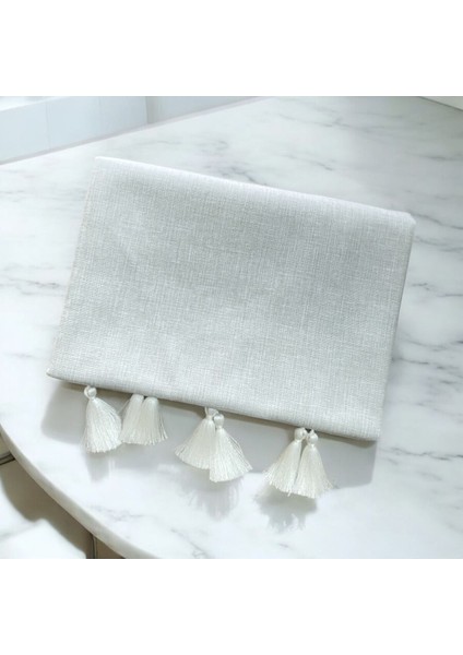 Döşemelik Keten Kumaş Püsküllü Koltuk Örtüsü Kaymaz Sırt ve Oturma Yerini Kaplar 140X200 cm