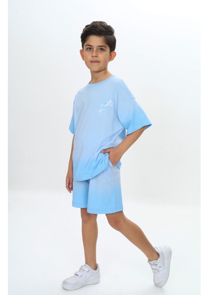 Erkek Çocuk Yıkama Efektli Baskılı Şortlu Takım modelleri