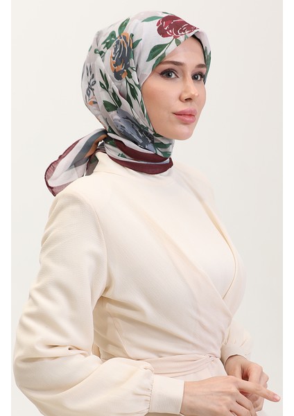 Desenli Pamuk Eşarp 2074-09 Gri Mürdüm