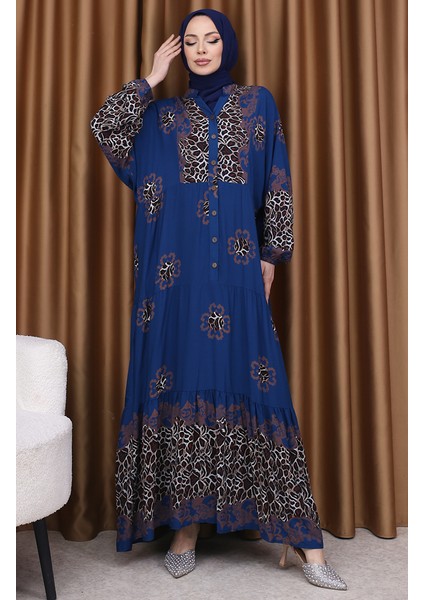Leopar Garnili Desenli Elbise 5576-01 Indigo fiyatları