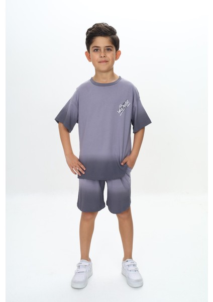 Erkek Çocuk Yıkama Efektli Baskılı Şortlu Takım