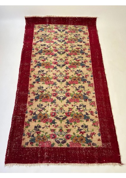 119 x 218 cm Bej Renkli Antik Küçük Boy El Dokuma Uşak Yolluk