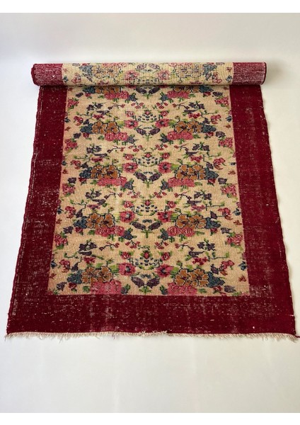 119 x 218 cm Bej Renkli Antik Küçük Boy El Dokuma Uşak Yolluk