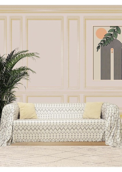 Softmicro Iskandinav Desenli 180X220 cm Koltuk Örtüsü Şalı, Kanepe Örtüsü, Tv Battaniyesi Gri
