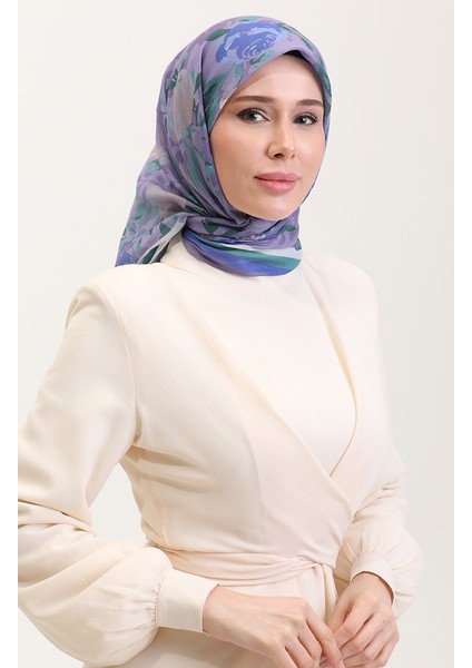 Desenli Pamuk Eşarp 2074-08 Lila Mavi