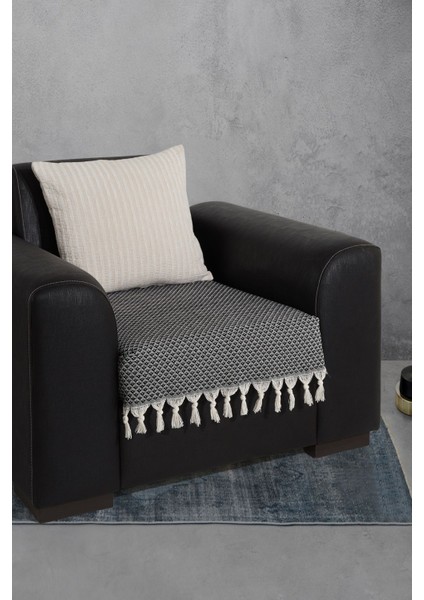 Saçaklı Koltuk Örtüsü %100 Pamuk | Koltuk Şalı 70X95 cm Siyah