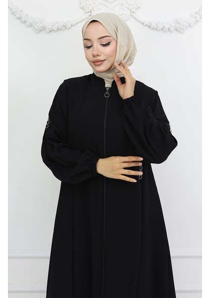 Düğme Detaylı Fermuarlı Ferace 6203-02 Siyah modelleri