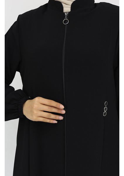 Düğme Detaylı Fermuarlı Ferace 6203-02 Siyah fırsatları