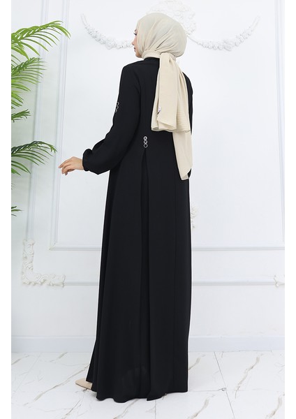 Düğme Detaylı Fermuarlı Ferace 6203-02 Siyah indirimleri