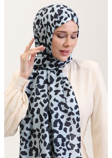 Leopar Desenli Şal 2076-02 Bebek Mavisi