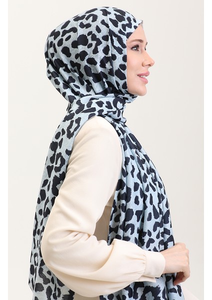 Leopar Desenli Şal 2076-02 Bebek Mavisi