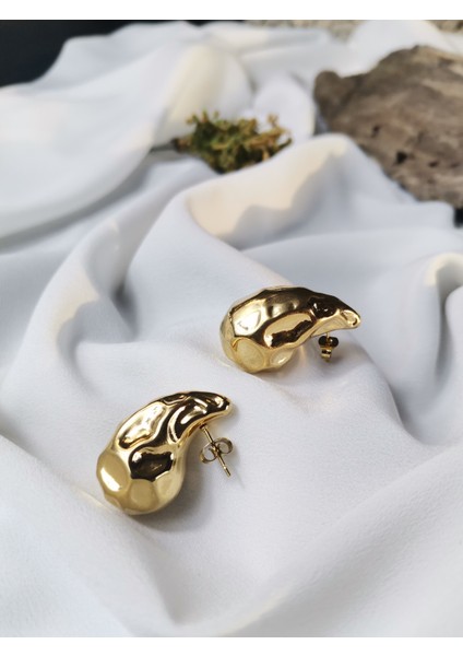 Kadın Gold Renk Molten Luxe 316L Çelik Küpe
