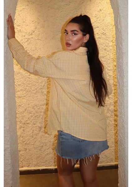 Sarı Pötikareli Uzun Kollu Kadın Gömlek MG2386 modelleri