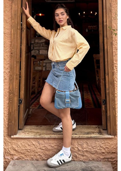 Sarı Pötikareli Uzun Kollu Kadın Gömlek MG2386 fırsatları