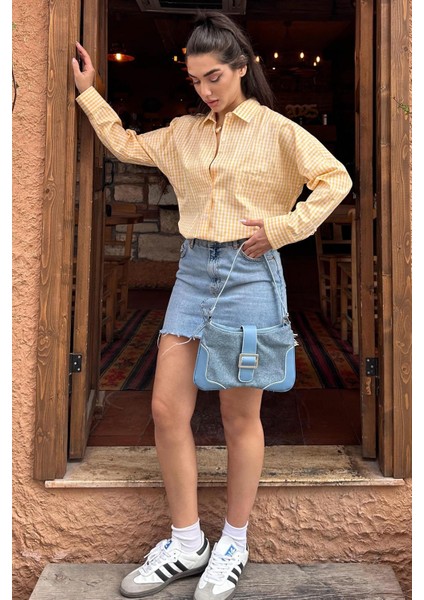 Sarı Pötikareli Uzun Kollu Kadın Gömlek MG2386 indirimleri