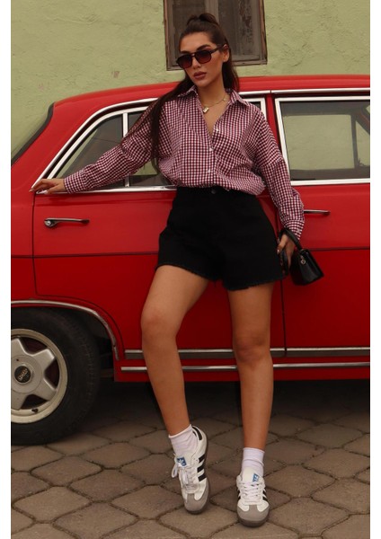 Bordo Pötikareli Uzun Kollu Kadın Gömlek MG2386 modelleri